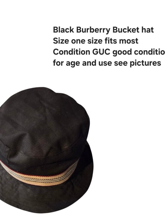 Burberry Bucket Hat Black With Band Plaid Inside One Size Genuine
